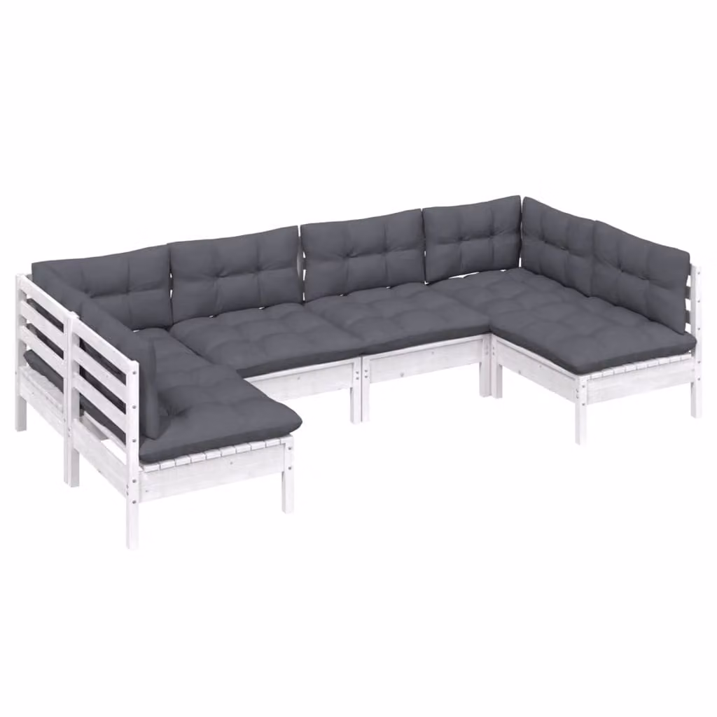 Set Divani da Giardino 6 pz con Cuscini Bianchi Legno di Pino