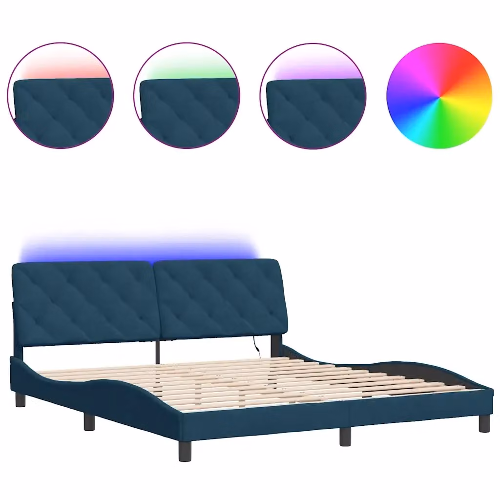 Giroletto vidaXL in velluto blu con illuminazione LED e porta USB, L/P: 180 x 200 cm – 2