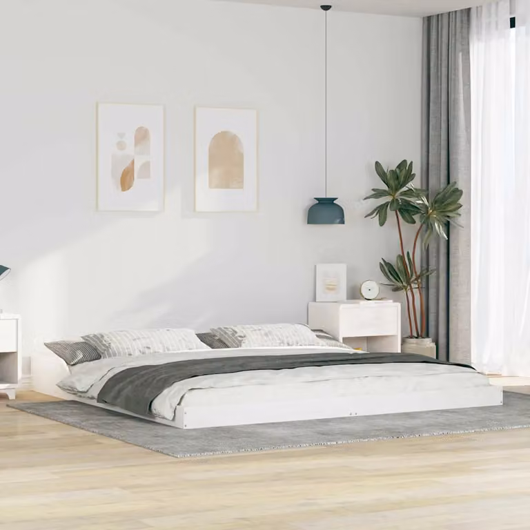 Struttura del letto moderna vidaXL in pino massello bianco L 183,5 cm x P 213,5 cm x H 220 cm