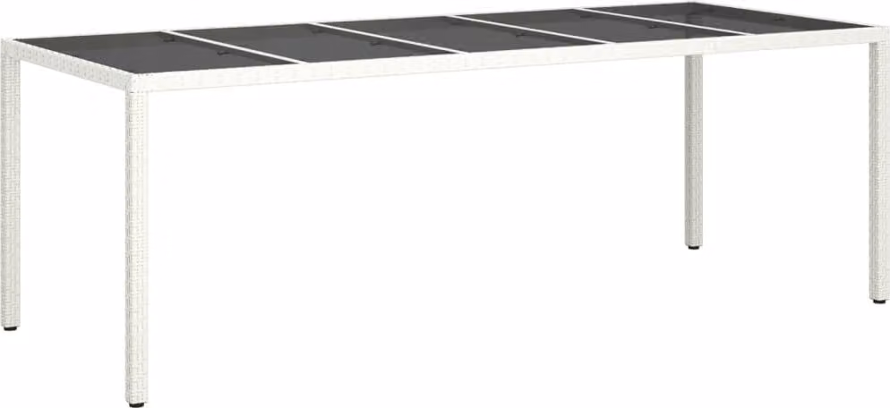 Tavolo Giardino Bianco 250x100x75 cm Polyrattan Vetro Temperato