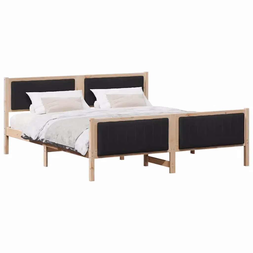 Struttura del letto con testiera vidaXL in legno di pino, Marrone e Nero, 180 x 200 cm – 2