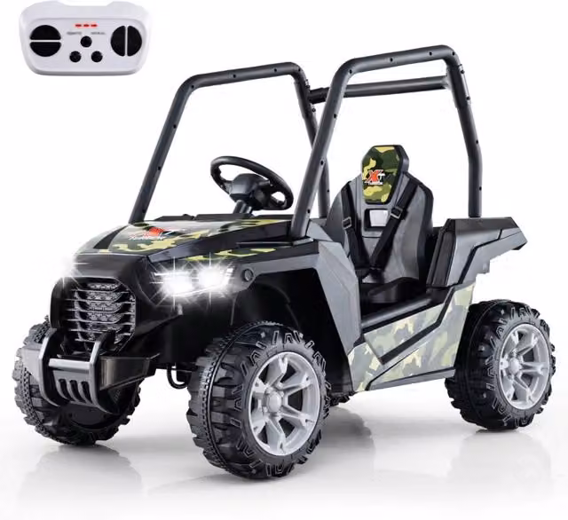 UTV Elettrico per bambini con batteria 24V e controllo remoto 2 sospensioni a molla, Veicolo giocattolo Verde mimetico
