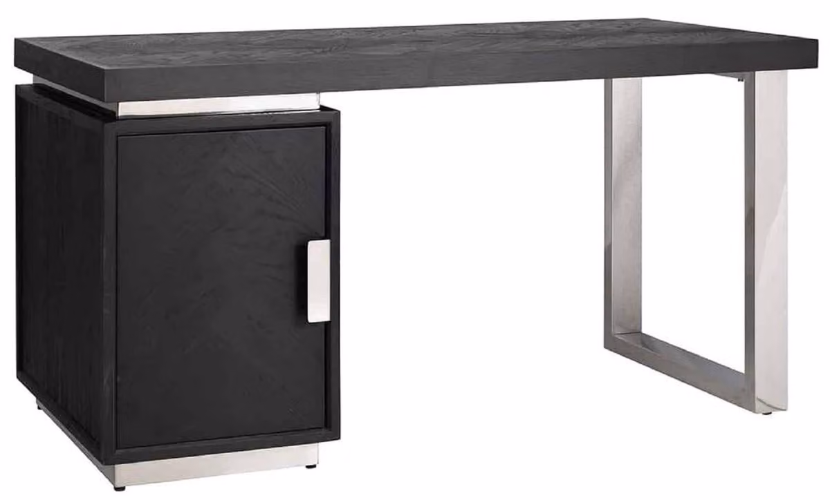 Casa Padrino scrivania in legno massiccio nero / argento 150 x 70 x h. 77 cm - Scrivania per ufficio - Scrivania per computer - Mobili per ufficio
