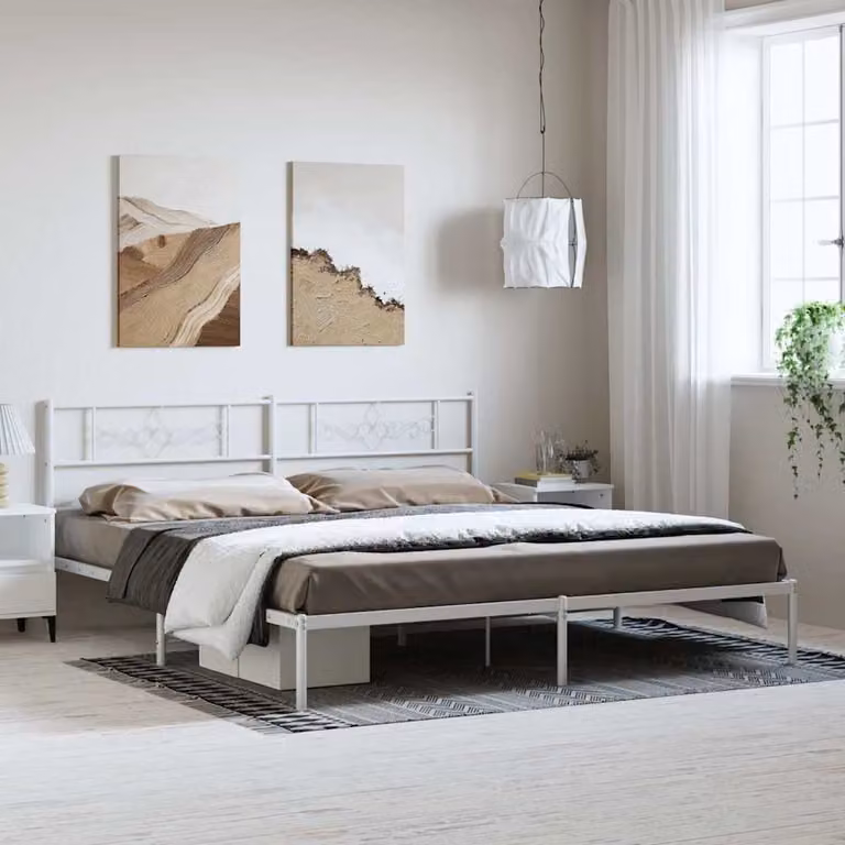 vidaXL Giroletto con Testiera in Metallo Bianco L: 187 cm, P: 90 cm, H: 219 cm