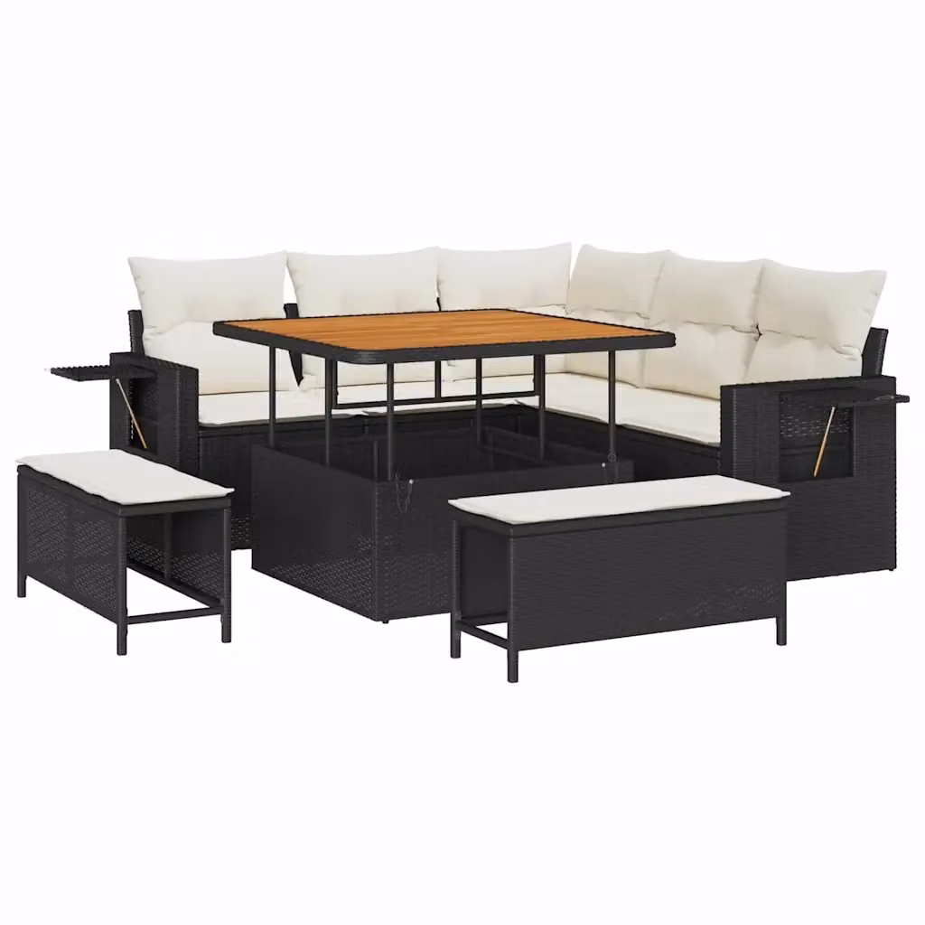 Set Divano da Giardino a L vidaXL 8 pz in Polyrattan Nero con Cuscini e Tavolino – 2