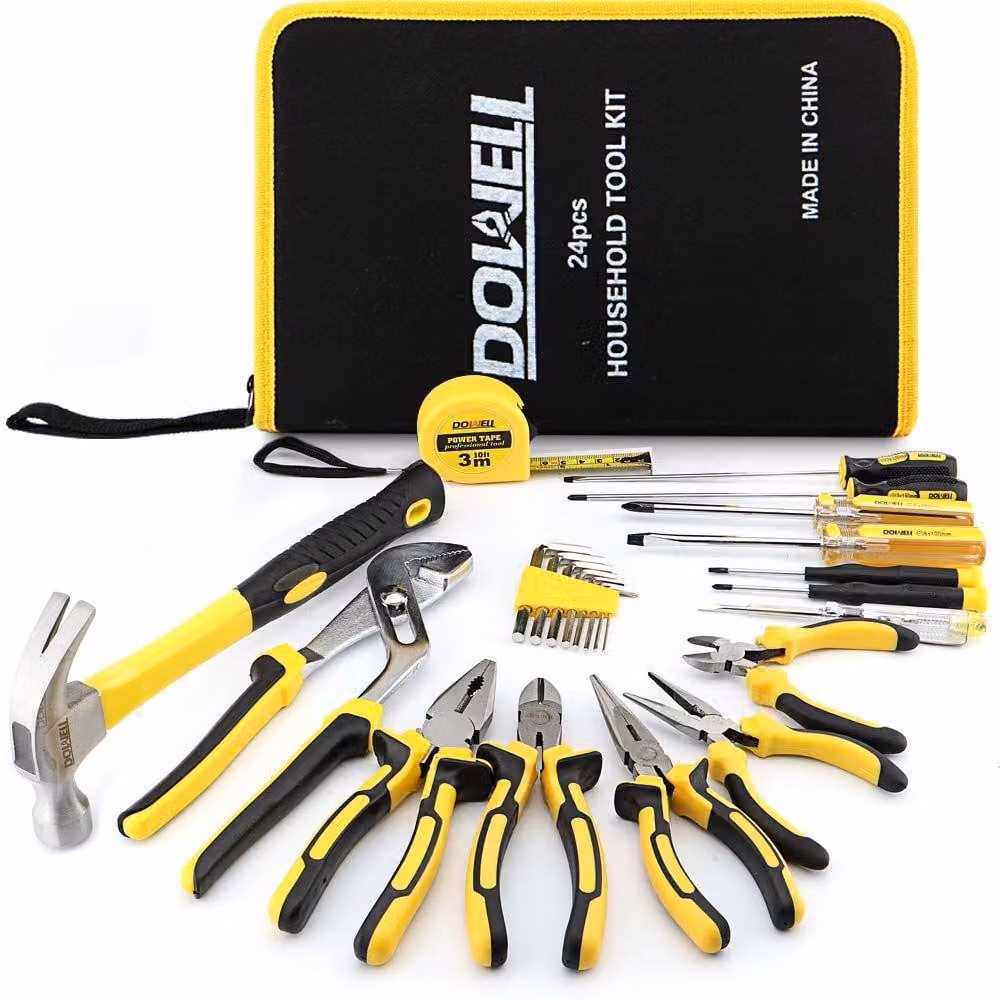 Set di attrezzi da 24 pezzi per proprietari di case, kit di utensili manuali per riparazioni domestiche, con borsa portatile