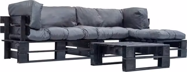 Set di mobili da giardino in pallet 4 pezzi con cuscini grigio legno 02_0018369