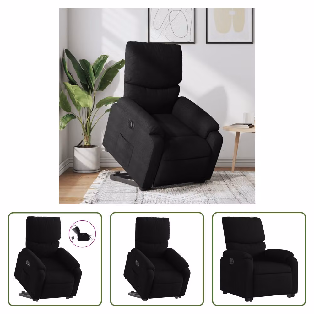 The Living Store Poltrona relax con supporto elettrico in tessuto nero