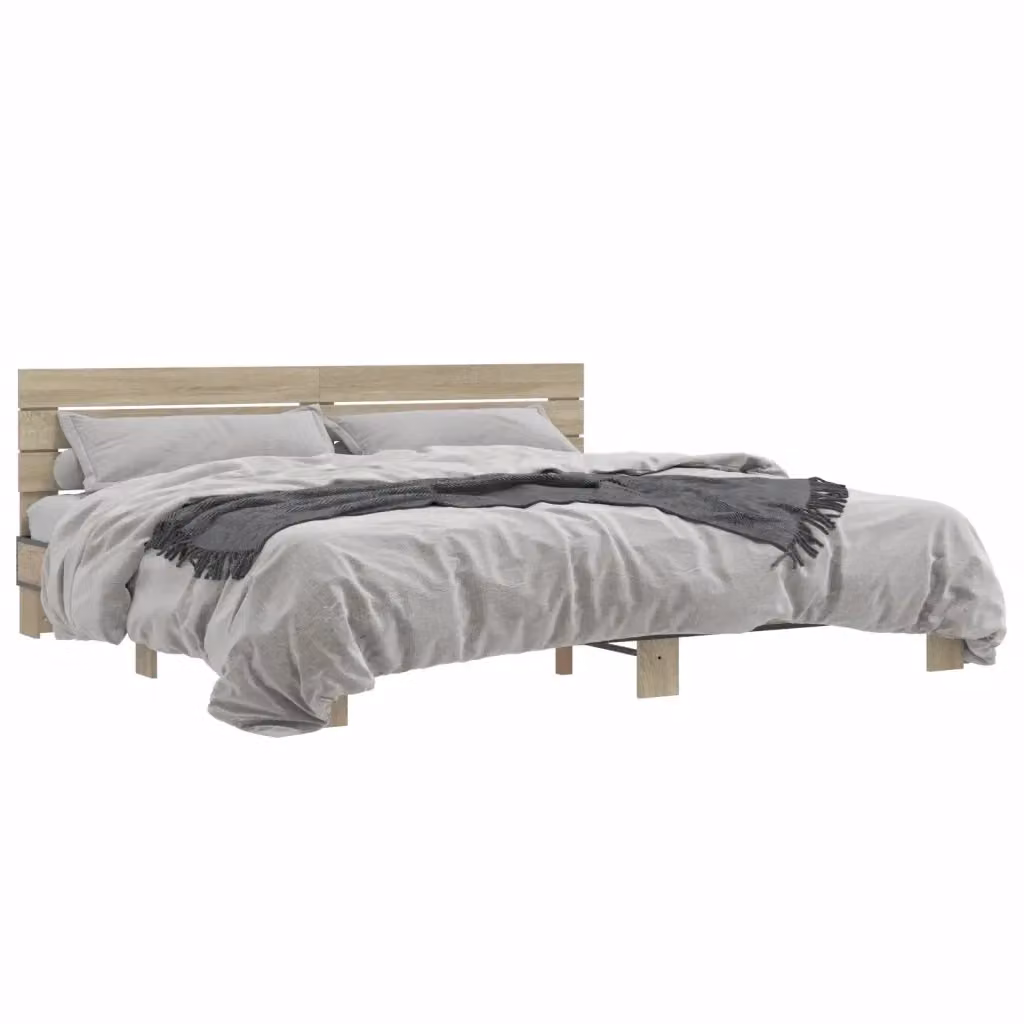 Letto Giroletto vidaXL in Rovere e Metallo, L/P/H: 200 x 200 x 30 cm, Colore Marrone – 2