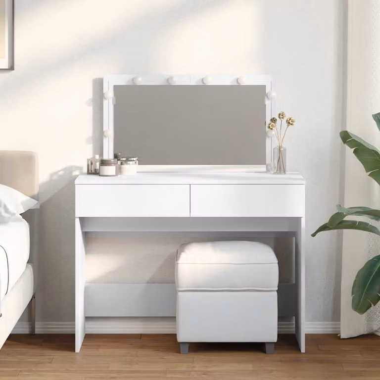 vidaXL Toeletta Hollywood con LED Bianco L: 100 cm, P: 40 cm, H: 120 cm