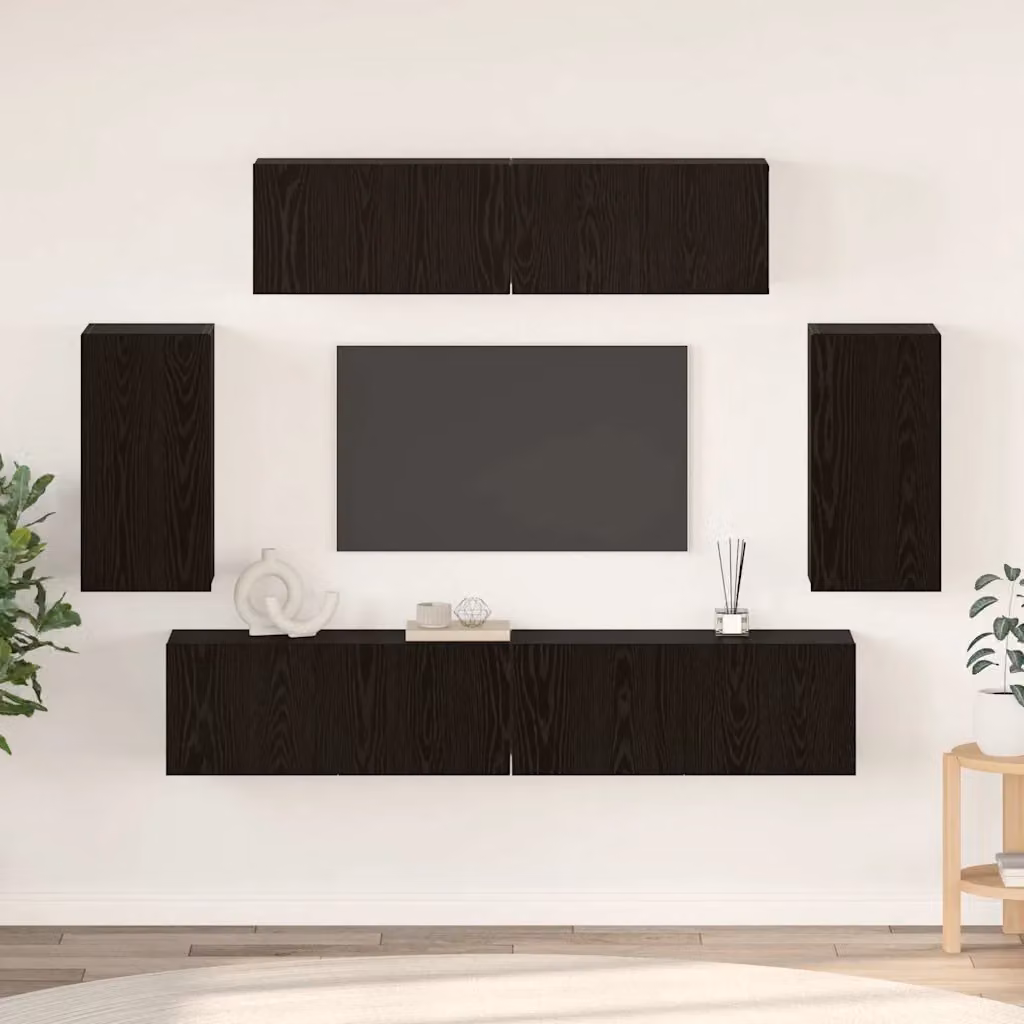 Set mobile TV moderno vidaXL in 6 pezzi color rovere e nero in legno MDF per soggiorno – 1