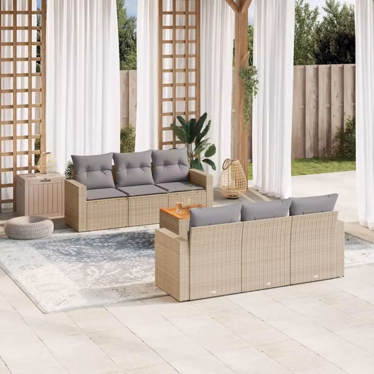 Maison Exclusive - Set Divano da Giardino 7 pz con Cuscini Beige Misto Polyrattan