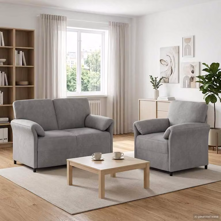 Set di 2 divani moderni vidaXL in velluto grigio con struttura in metallo e cuscini inclusi