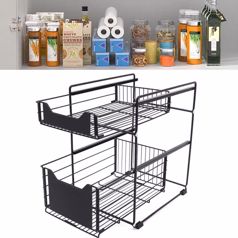 Scaffale portaoggetti - a 2 ripiani sotto il lavello - indipendente - telaio Acciaio al carbonio - ripiani in PP - verniciato a polvere - nero