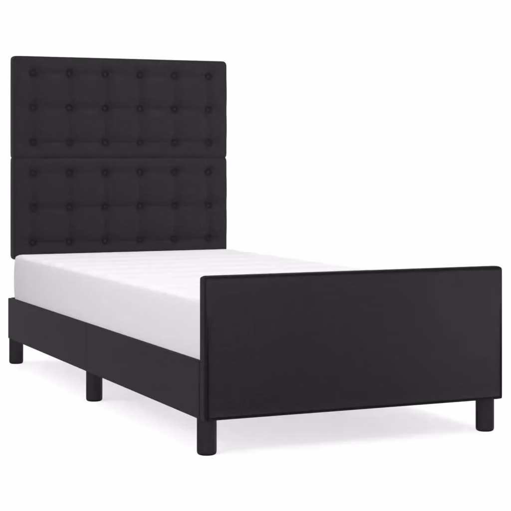 Letto con giroletto e testiera vidaXL in similpelle nero, L/P/H: 90 x 200 x 128 cm – 2