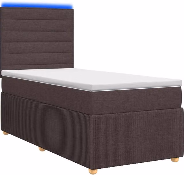 Letto Box Spring vidaXL con Materasso Ibrido e Illuminazione LED, Colore Marrone e Bianco, L/P: 190 x 90 cm
