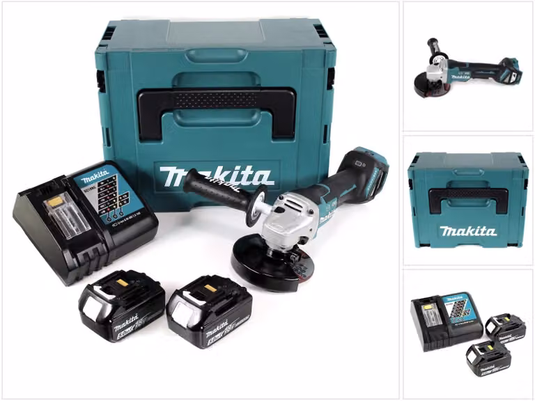 Smerigliatrice angolare a batteria Makita DGA 517 RTJ 18 V 125 mm brushless + 2x batteria ricaricabile 5,0 Ah + caricabatterie + Makpac
