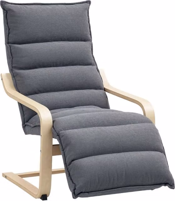 Poltrona relax con poggiapiedi ¨C Xylo ¨C velluto grigio scuro con gambe in legno 67x93x105 cm