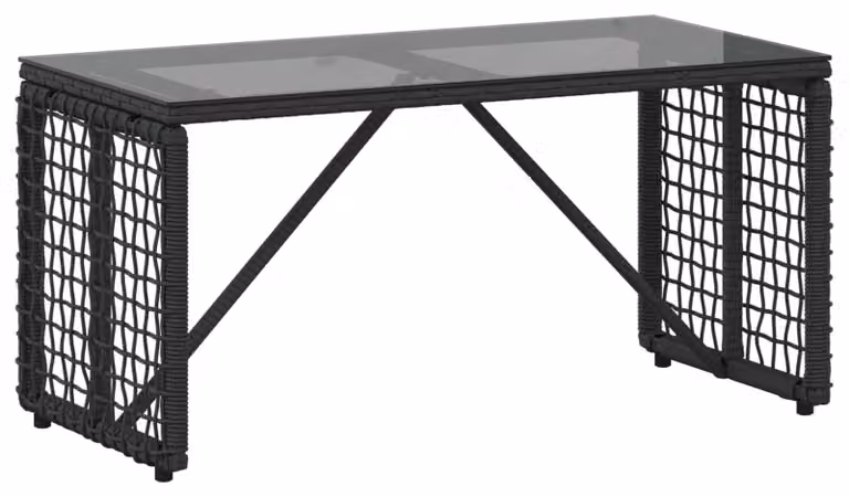Tavolo da Esterno Nero 80 x 40 x 40 cm Rattan PE e Vetro