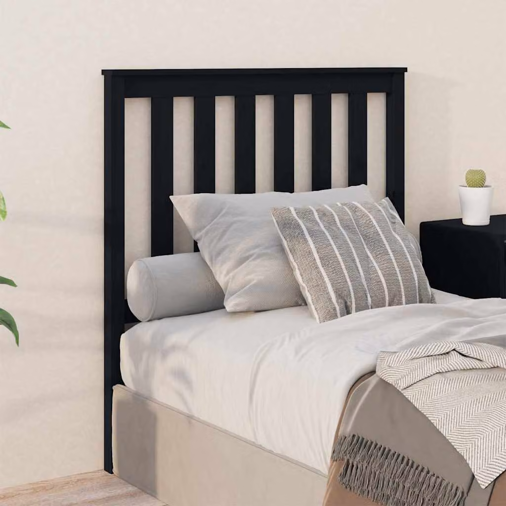 Testiera per letto moderna vidaXL in legno massello di pino, colore nero, L 96 cm x P 6 cm x H 101 cm