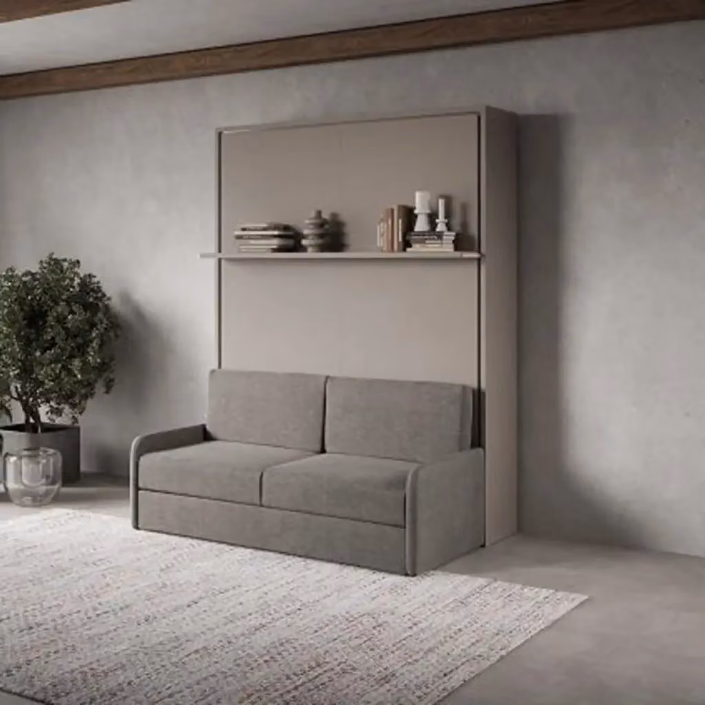Letto matrimoniale a scomparsa Versia Itamoby con divano e mensola, colore argilla, L/P/H: 224.0 x 160 x 200 cm – 2