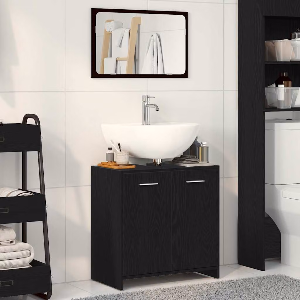 vidaXL Mobile da Bagno con Specchio Rovere Nero in Legno Multistrato