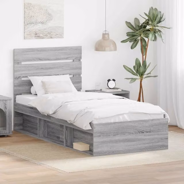 Struttura del letto-Giroletto Grigio Sonoma 100 x 200 cm Pino massello 889403