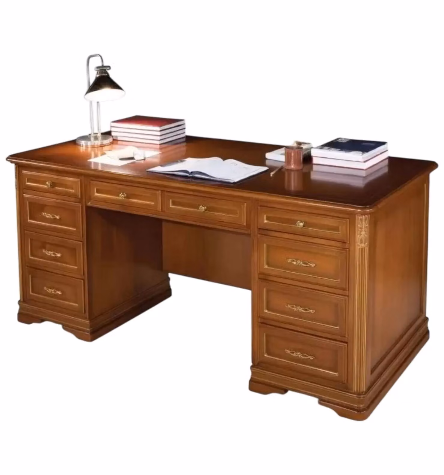 Scrivania classica con 10 cassetti in legno Mobili 2G colore noce L: 180 cm, P: 85 cm, H: 82 cm – 1