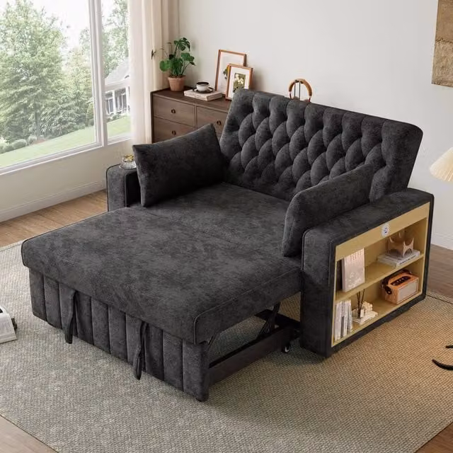 Divano letto convertibile in ciniglia con schienale regolabile e porte USB con cuscini grigio 140 × 137 × 84 cm