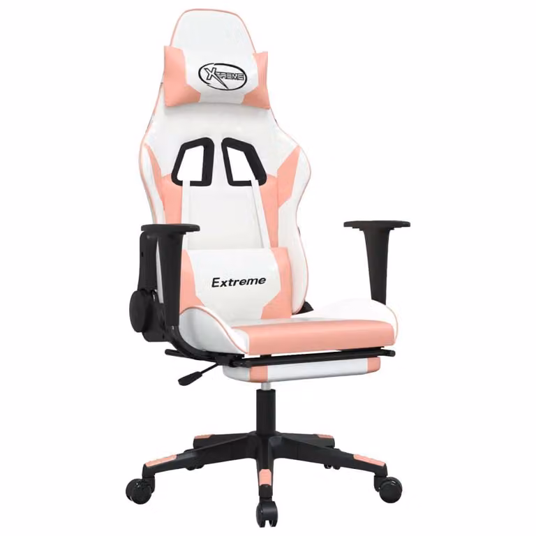 Sedia da Gaming Massaggio Poggiapiedi Bianco e Rosa Pelle finta