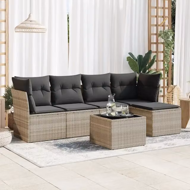 Set Divano da Giardino 6pz con Cuscini Grigio Chiaro Polyrattan 3325278