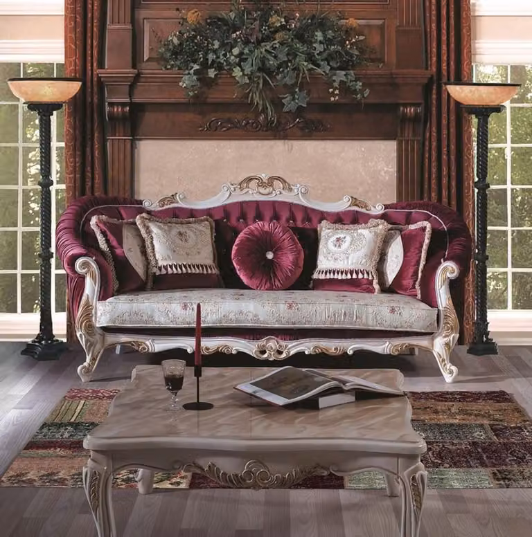 Casa Padrino tavolino barocco con piano in vetro crema/oro 100 x 80 x h. 45 cm - Tavolo da salotto in legno massiccio - Mobili da salotto in stile barocco