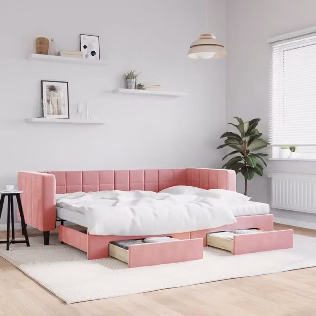 Divano Letto Estraibile con Cassetti vidaXL in Velluto Rosa L: 80 cm, P: 200 cm, H: 68 cm – 1