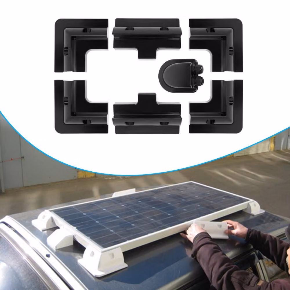 Supporto per pannelli solari, kit da 7 pezzi, sistema di montaggio per moduli solari senza foratura, adatto per tetti di camper, caravan, imbarcazioni e tetti piani, colore nero