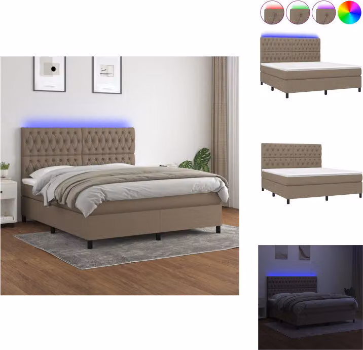 vidaXL Letto a molle con materasso e tessuto LED Taupe 160x200 cm - Letti & strutture letto