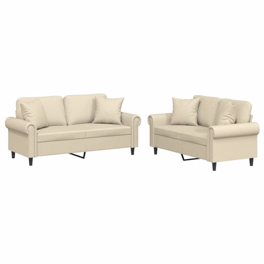 Set di Divani 2 pz con Cuscini Crema in Pelle finta