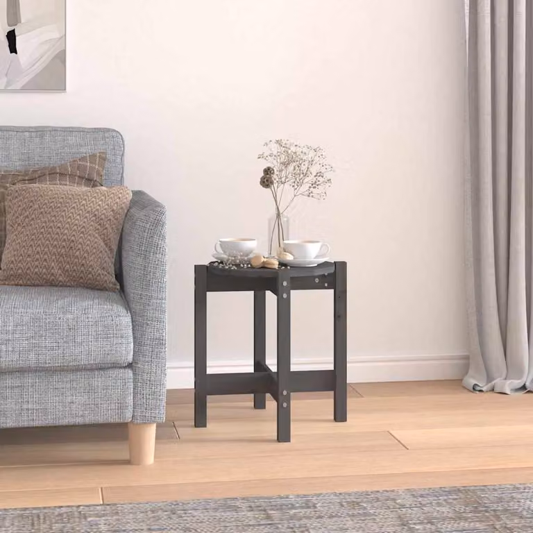 vidaXL Tavolino da Salotto Rotondo in Legno Massello di Pino Grigio L: 42,5 cm, P: 45 cm