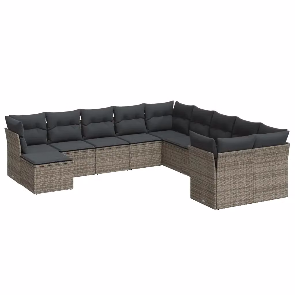 vidaXL Set Divani da Giardino 11 pz a Forma a U in Polyrattan Grigio con Cuscini e Struttura in Metallo – 2
