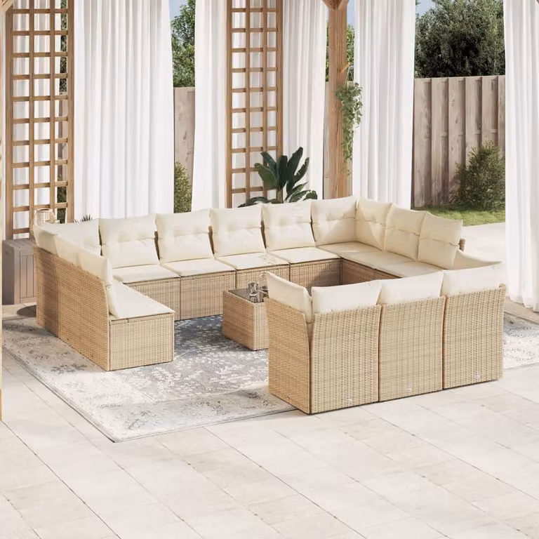 Set di Divani da Giardino vidaXL a Forma di U con Cuscini Beige e Tavolino in Polyrattan e Metallo