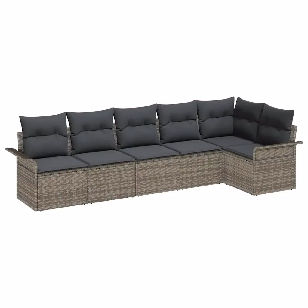Set Divano da Giardino vidaXL 6 Pezzi a Forma di L in Polyrattan Grigio con Cuscini e Tavolino – 2