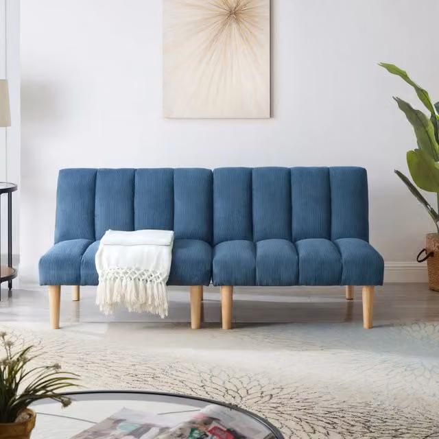 Divano letto 2 posti con schienale regolabile in 3 posizioni trasformabile in letto salvaspazio in corduroy blu