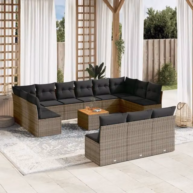 Set di Divani da Giardino a L con Polyrattan e Tavolino vidaXL, Grigio – 1