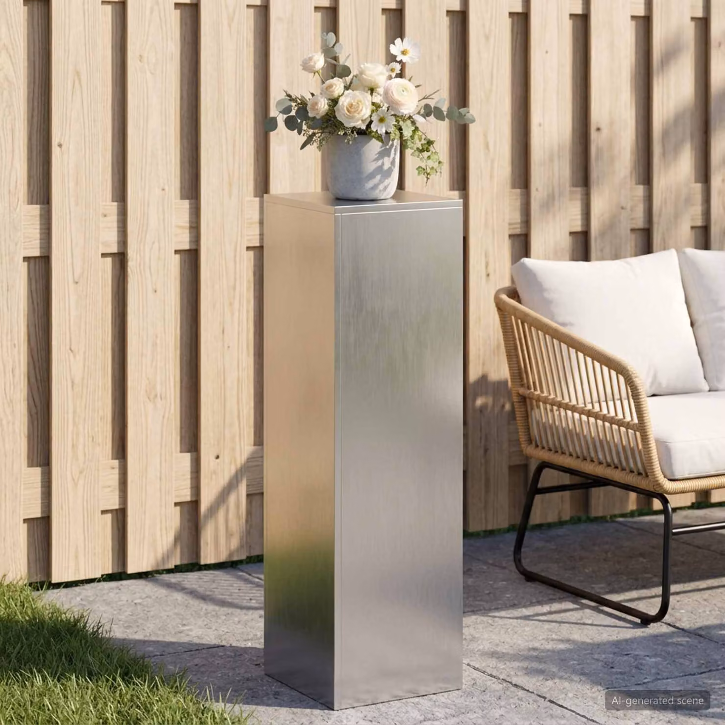Supporto per piante vidaXL in metallo argento per giardino e balcone L/P/H: 30 x 30 x 100 cm