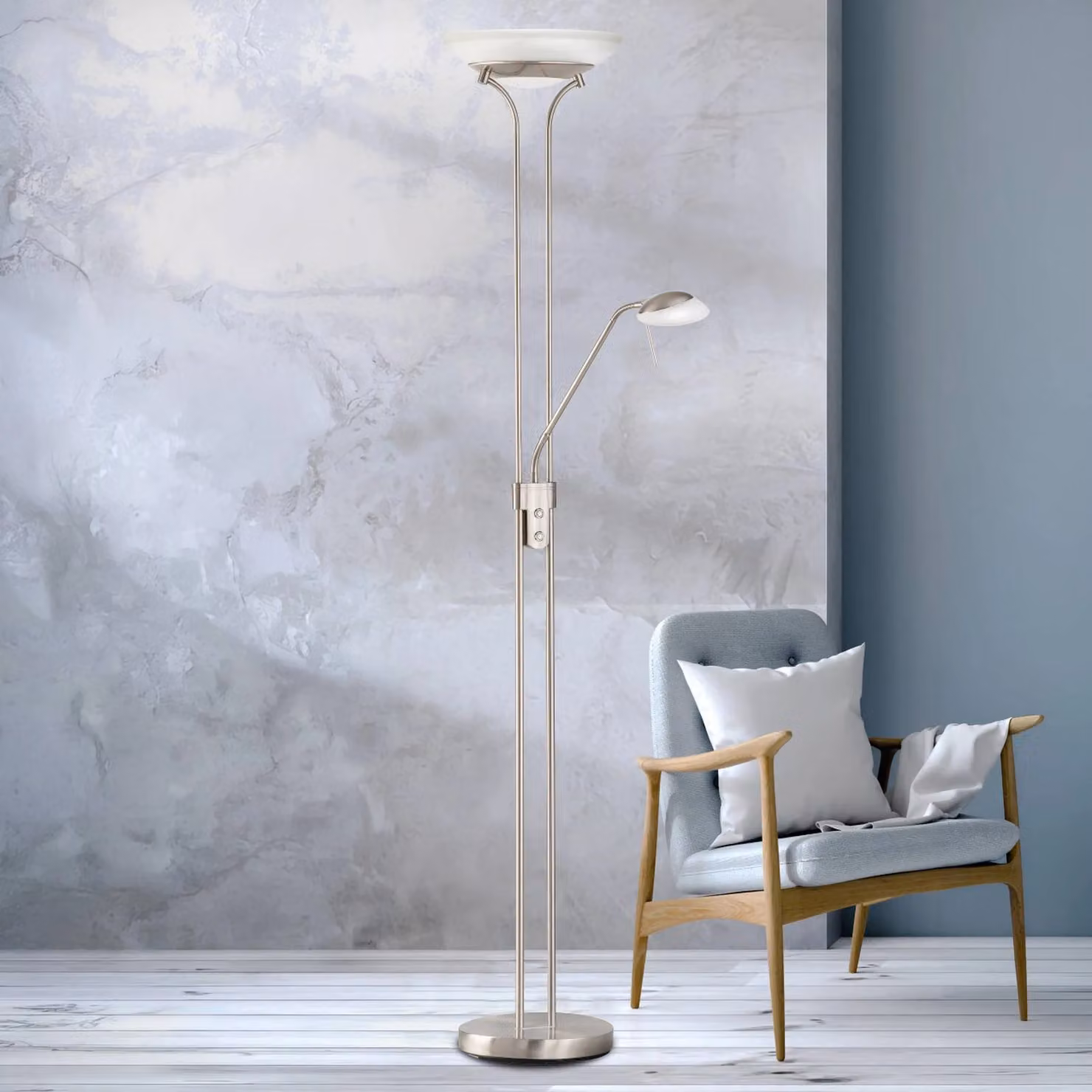 FISCHER & HONSEL Lampada da terra a LED Pool, dimmerabile, Alluminio / Grigio / Zincato, Soggiorno / Sala da pranzo, Metallo, Moderno, Lampada LED da terra