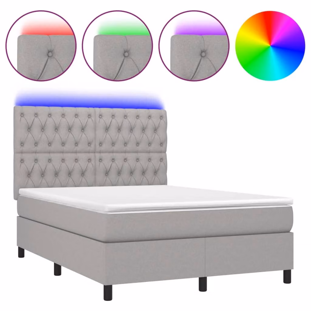 Letto a Molle Materasso e LED Grigio Chiaro 140x190 cm Tessuto