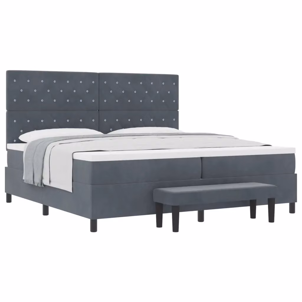 Letto a molle con materasso vidaXL in velluto grigio, L/P: 200 x 200 cm – 2
