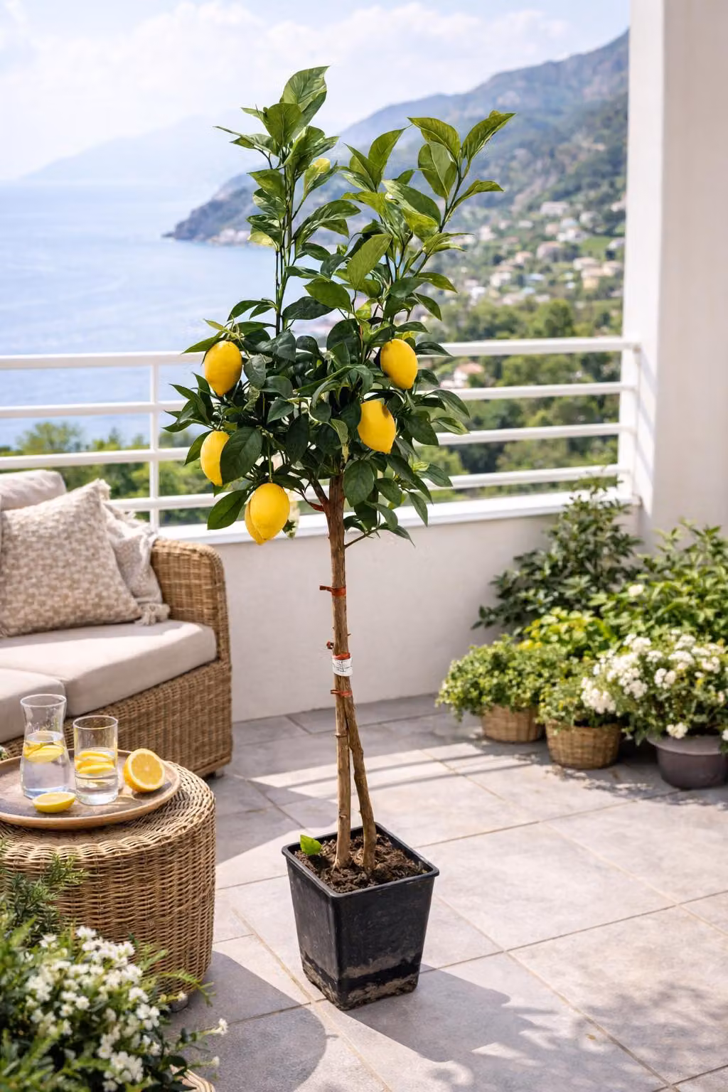 Amalfitano Albero di limoni 120-140 cm in vaso – Citrus Limon autentico, albero di limoni mediterraneo per terrazze, balconi e giardini d'inverno
