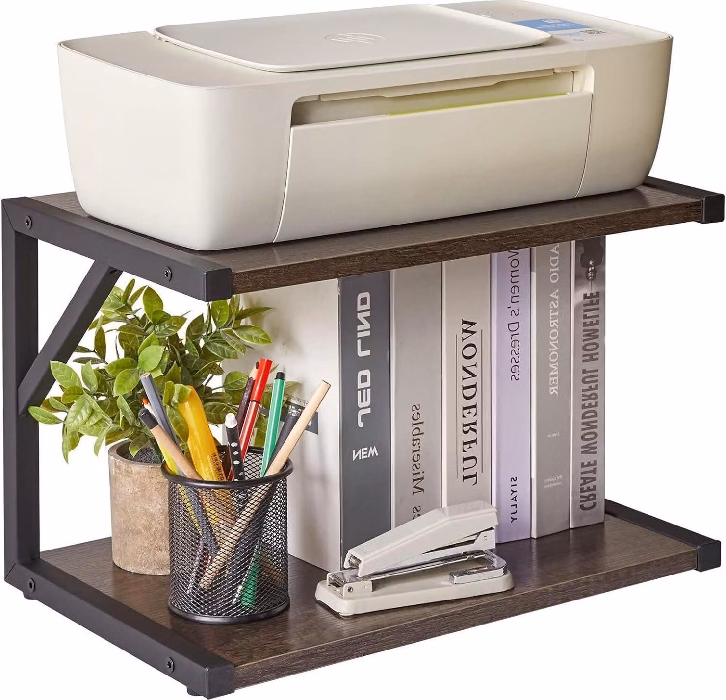 IBUYKE Supporto per stampante da tavolo a 2 livelli grigio scuro libreria organizzatrice incl. istruzioni di montaggio