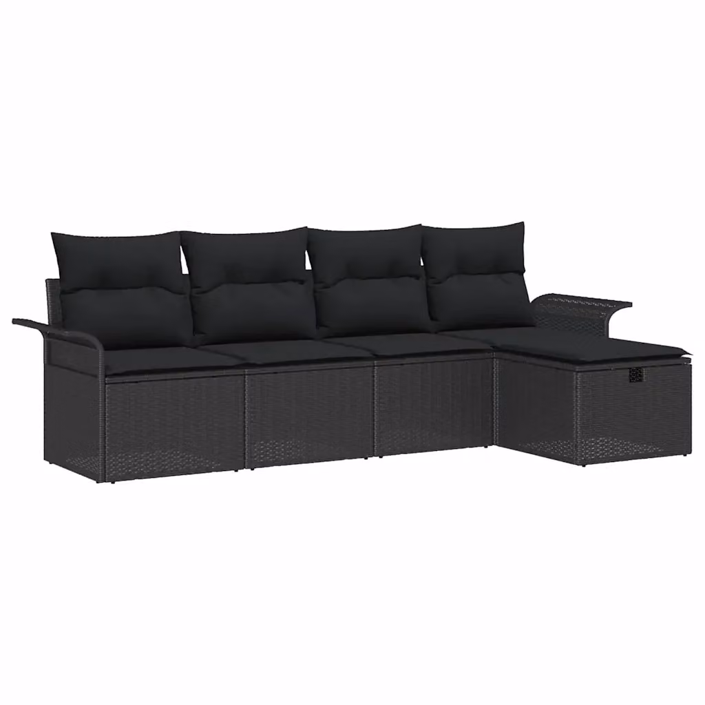 Set Divano da Giardino a L vidaXL 5 Pezzi con Cuscini Nero in Polyrattan e Metallo – 2