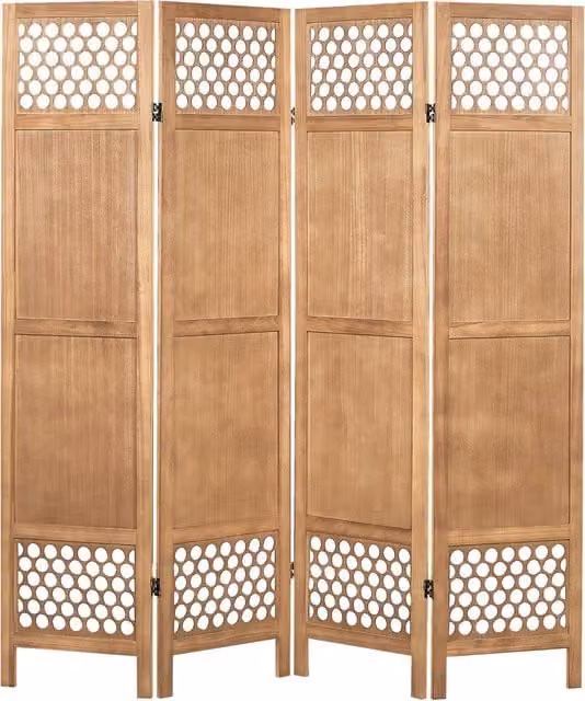 Divisorio per ambienti pieghevole BELIANI in MDF con design geometrico boho, marrone, 4 pannelli, H: 170 cm, L: 163 cm